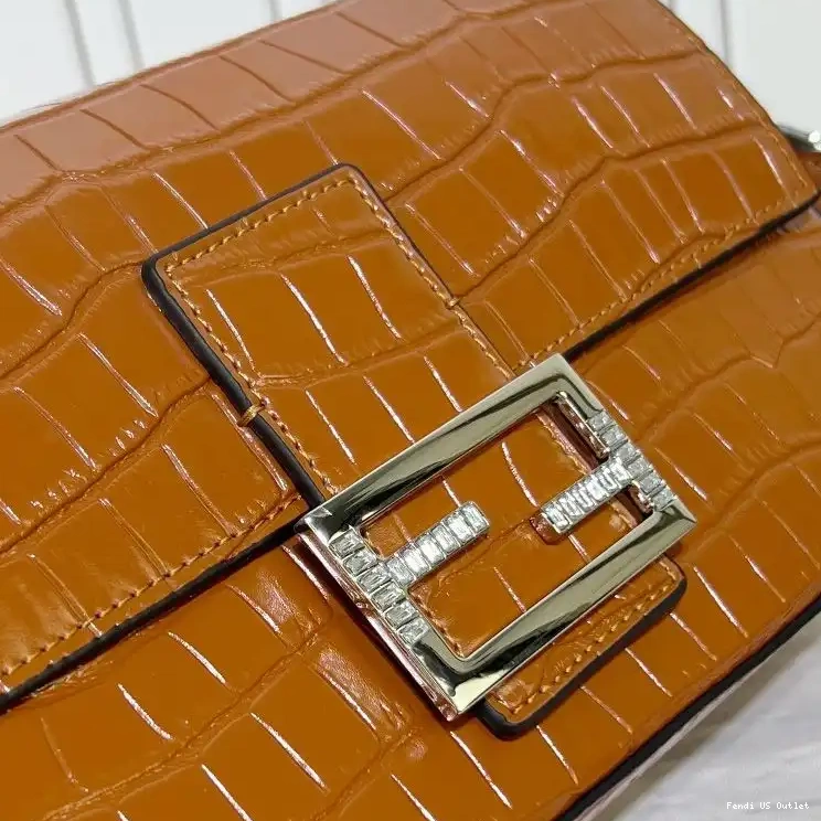 Cheap HOT Fendi Leather In Baguette Brown Bag Medium Tiffany Crocodile 0326